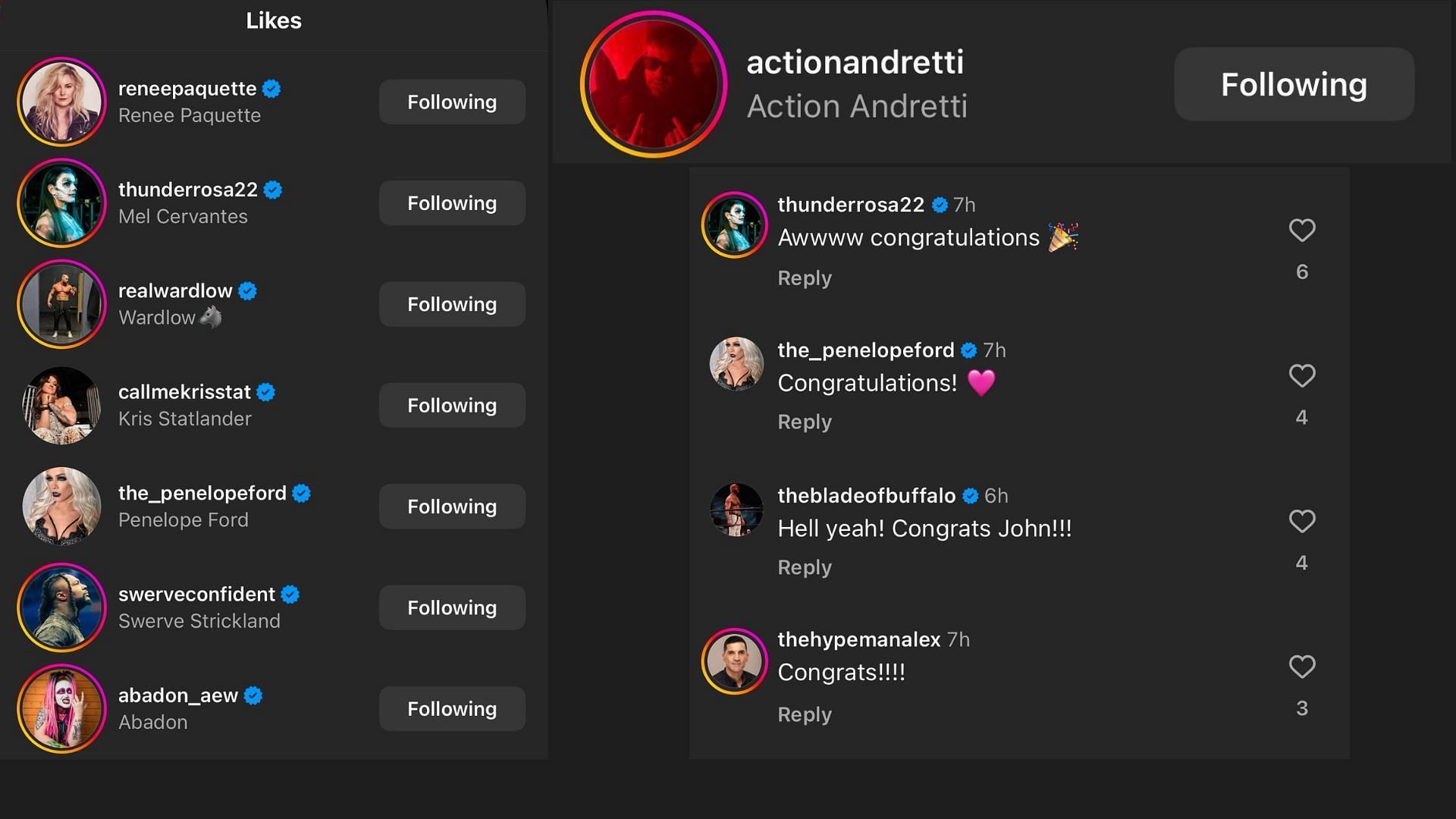 All Elite Wrestling stars respond to John Silver's engagement. (Images via Silver's Instagram)